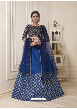 Navy Blue Pure Bangalore Silk Stone Hand Worked Designer Lehenga Choli