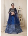 Navy Blue Pure Bangalore Silk Stone Hand Worked Designer Lehenga Choli