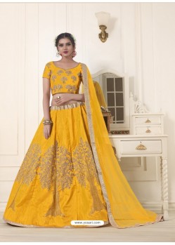 Yellow Pure Bangalore Silk Stone Hand Worked Designer Lehenga Choli