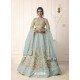 Sky Blue Pure Chanderi Silk Stone Hand Worked Designer Lehenga Choli