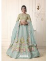 Sky Blue Pure Chanderi Silk Stone Hand Worked Designer Lehenga Choli