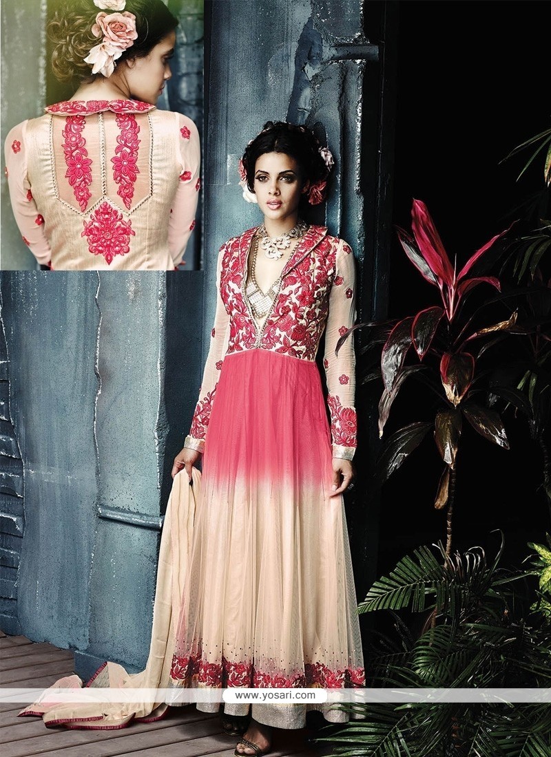 Pink And Cream Net Designer Anarkali Suit