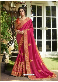 Rani Crepe Silk Thread Embroidered Wedding Saree