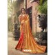 Yellow And Orange Crepe Silk Thread Embroidered Wedding Saree