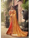 Yellow And Orange Crepe Silk Thread Embroidered Wedding Saree