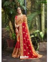 Red Crepe Silk Thread Embroidered Wedding Saree
