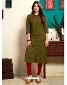 Mehendi Heavy Rayon Katha Worked Readymade Kurti