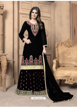 Black Faux Georgette Embroidered Palazzo Suit