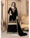 Black Faux Georgette Embroidered Palazzo Suit