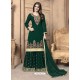 Dark Green Faux Georgette Embroidered Palazzo Suit