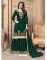 Dark Green Faux Georgette Embroidered Palazzo Suit