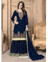 Navy Blue Faux Georgette Embroidered Palazzo Suit