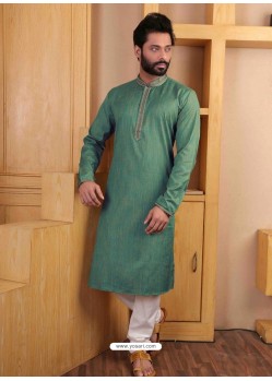 Teal Cotton Readymade Kurta Pajama