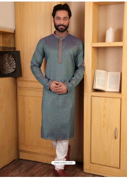 Grey Cotton Readymade Kurta Pajama