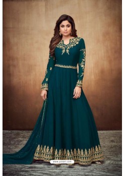 Teal Real Georgette Embroidered Designer Anarkali Suit