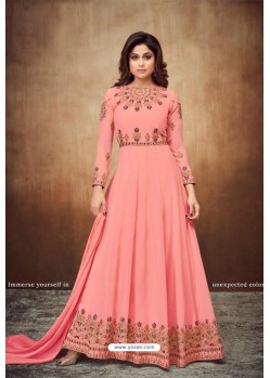 Peach Real Georgette Embroidered Designer Anarkali Suit