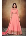 Peach Real Georgette Embroidered Designer Anarkali Suit