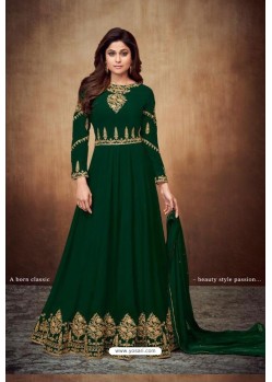 Dark Green Real Georgette Embroidered Designer Anarkali Suit