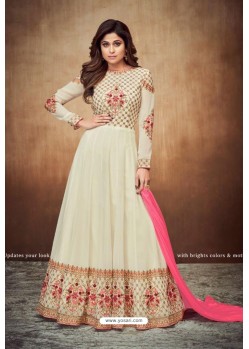 Off White Real Georgette Embroidered Designer Anarkali Suit