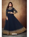 Navy Blue Real Georgette Embroidered Designer Anarkali Suit