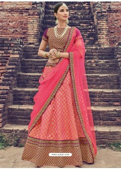 Purple And Pink Jacquard Silk Thread Embroidered Designer Lehenga Choli