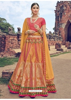 Mustard Jacquard Silk Thread Embroidered Designer Lehenga Choli