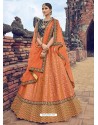 Orange Jacquard Silk Thread Embroidered Designer Lehenga Choli