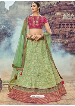 Green Jacquard Silk Thread Embroidered Designer Lehenga Choli