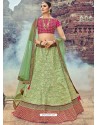 Green Jacquard Silk Thread Embroidered Designer Lehenga Choli