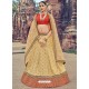 Cream And Orange Jacquard Silk Thread Embroidered Designer Lehenga Choli