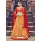 Red And Orange Jacquard Silk Thread Embroidered Designer Lehenga Choli