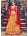 Red And Orange Jacquard Silk Thread Embroidered Designer Lehenga Choli