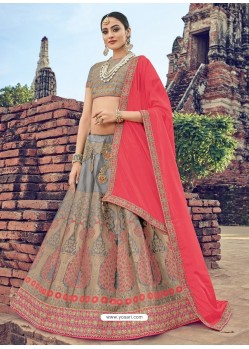 Grey Jacquard Silk Thread Embroidered Designer Lehenga Choli