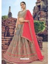 Grey Jacquard Silk Thread Embroidered Designer Lehenga Choli