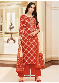 Red Heavy Chanderi Palazzo Suit