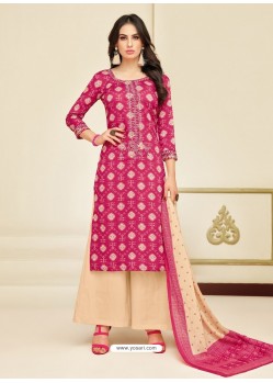 Rani And Cream Heavy Chanderi Palazzo Suit