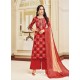 Red Printed Heavy Chanderi Palazzo Suit