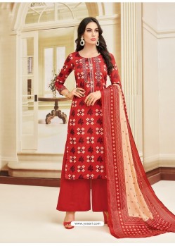 Red Printed Heavy Chanderi Palazzo Suit