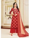 Red Printed Heavy Chanderi Palazzo Suit