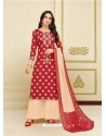 Red And Cream Printed Heavy Chanderi Palazzo Suit