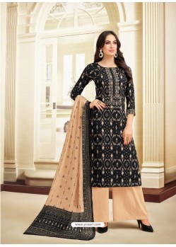 Black And Cream Printed Heavy Chanderi Palazzo Suit