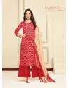 Beautiful Red Heavy Chanderi Palazzo Suit