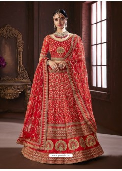 Red Pure Soft Silk Silk Stone Embroidered Designer Lehenga Choli