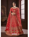 Red Pure Soft Silk Silk Stone Embroidered Designer Lehenga Choli