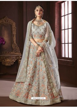 Silver Organza Silk Stone Embroidered Designer Lehenga Choli