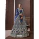 Navy Blue Apple Silk Stone Embroidered Designer Lehenga Choli