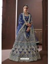 Navy Blue Apple Silk Stone Embroidered Designer Lehenga Choli