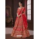 Red Pure Soft Silk Silk Stone Embroidered Designer Lehenga Choli