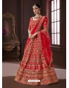 Red Pure Soft Silk Silk Stone Embroidered Designer Lehenga Choli