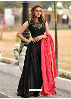 Black Silk Designer Gown Suit